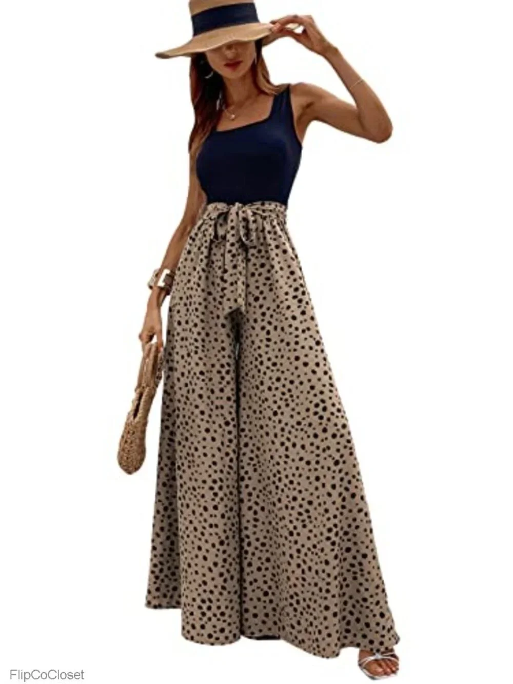 Polyester Spandex Square Neck Sleeveless Wide Leg Tank Jumpsuit with Belt